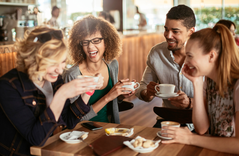 Image of people having coffee and conversation